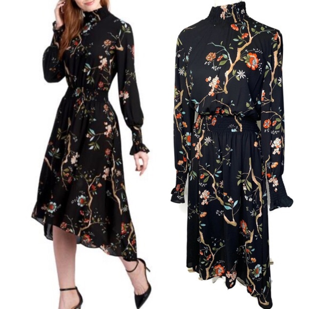 NWOT Nanette Lepore Floral Smock High Low Midi Dress - Picture 4 of 7